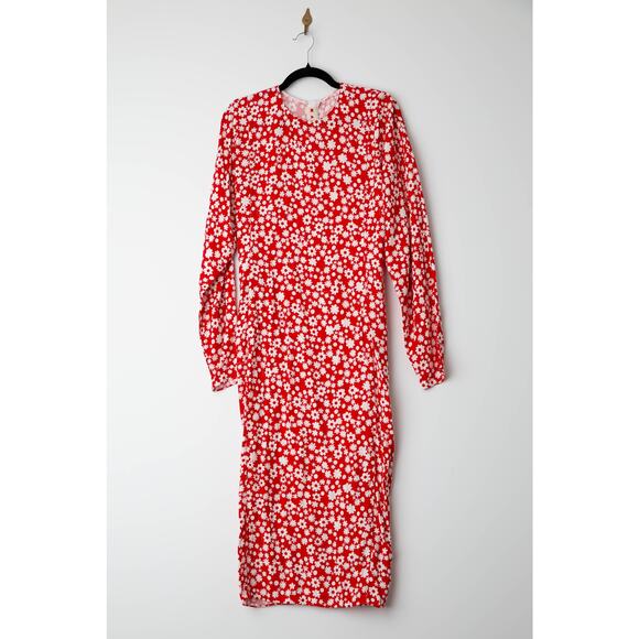 Marni Satin Midi Dress with Red and White Pop Fields Motif - Picture 6 of 14